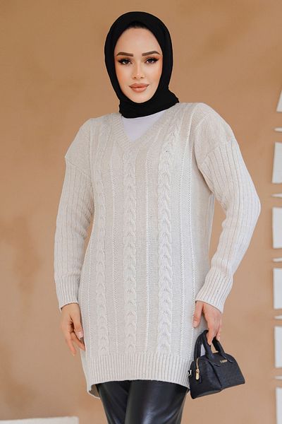 Neva Style 40671BEJ Model Bej Hijab Tricotaj Pulover Tunica