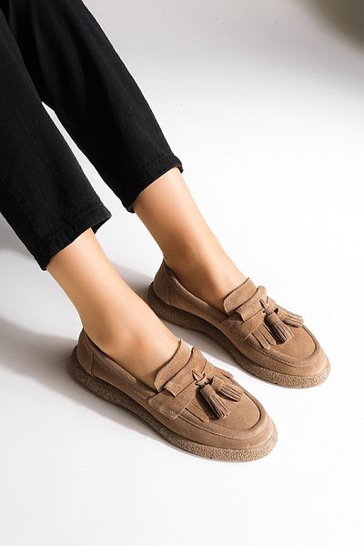 Marjin Damen Echtleder Loafer Freizeitschuhe Suma Tan Wildleder