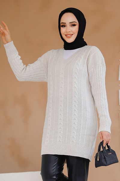 Neva Style 40671BEJ Model Bej Hijab Tricotaj Pulover Tunica