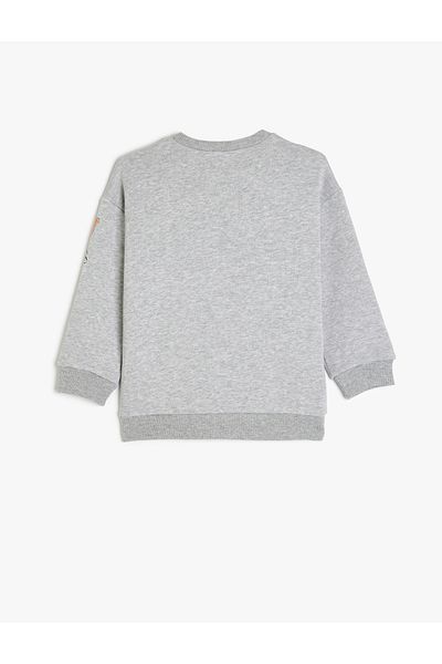 Koton College Printed Long Sleeve Crew Neck Cotton Raised Sweatshirt