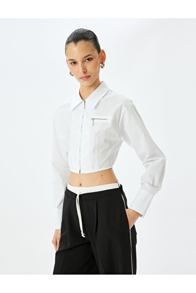 Koton Πουκάμισο με φερμουάρ με μακρυμάνικο κλασικό γιακά