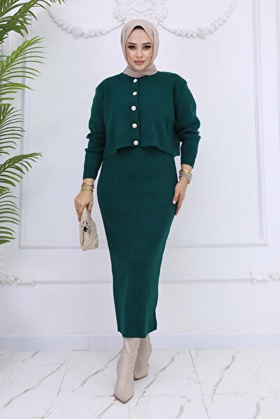 benguen Σετ Πλεκτό Emerald Green - Λεπτομέρεια με κουμπί, Gilet 3064