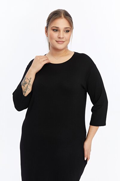 Alesia Μακρύ φόρεμα βισκόζης μονόχρωμο με μανίκια τριών τετάρτων