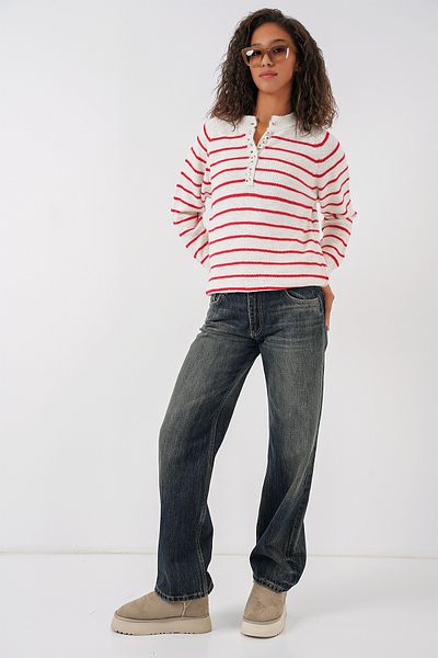 Bigdart 15808 Buttoned Sweater - Claret Red