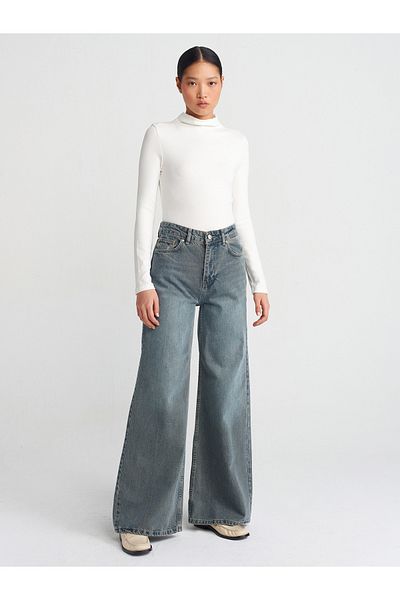 Dilvin 71762 Model - Self Tinted Wide Wideleg Denim Trousers