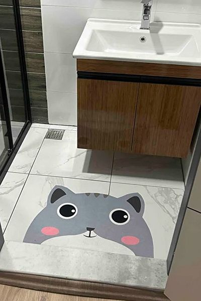 Else Dekor Else Cat Water Absorbent Shower Μπροστινό χαλάκι μπάνιου Κάθισμα τουαλέτας Μονοκόμματο χαλί μπάνιου ζώων