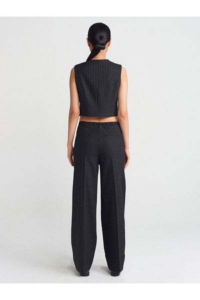 Dilvin 71589 Straight Cut Striped Trousers-Black