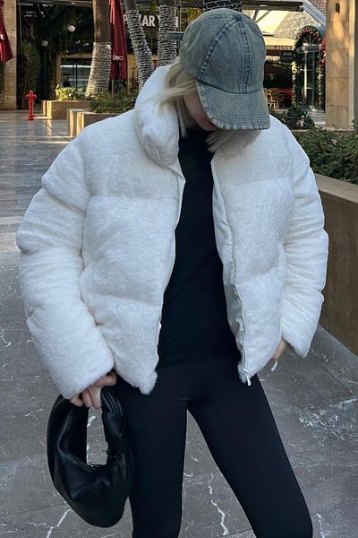 Madmext Ecru Stand Collar Women's Fur Coat Mg2259