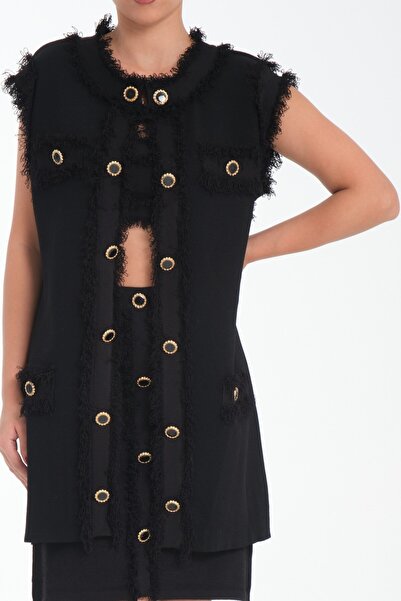 trikobis Long Knitwear Vest - Tape Detailed, Special Design