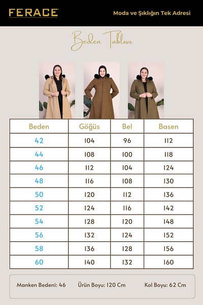 Ferace Women's Large Size Top Coat Hood Furry Zippered