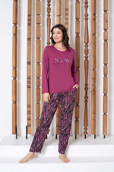 GUAVA+ Purple Leopard Patterned Women's Long Sleeve Pijama Suit