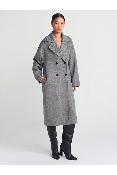Dilvin 60754 Oversize Wide Cut Long Coat-Gray