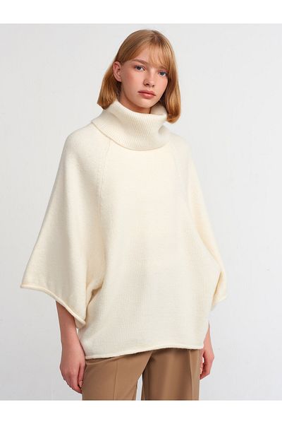 Dilvin 10313 Turtleneck Ecru Kimono Sweater