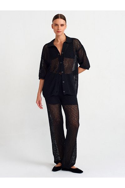 Dilvin 60231 Cardigan din tricot în formă de guler polo-negru