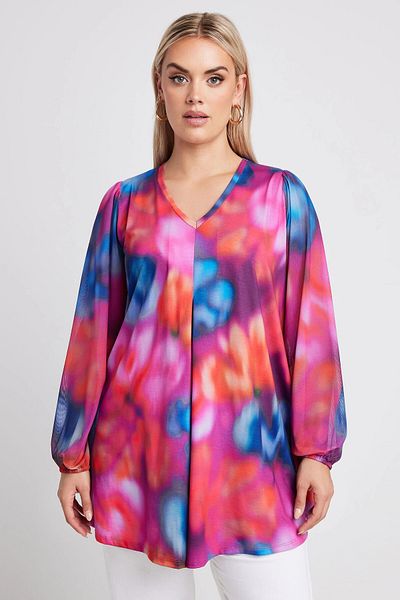 Stil Diva Long Sleeve Tulle Detailed Plus Size Blouse - Pleated V-Neck321822
