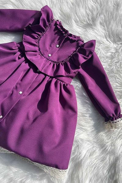 Bertuğ Bebek Purple Baby Girl Design Dress with Lace and Ruffle Detail