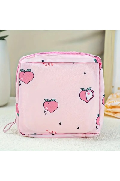 Hobi Kafe Waterproof Pink Heart Zippered Women's Pad Storage Bag- Wallet