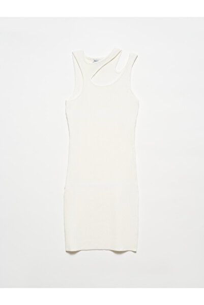 Dilvin 90142 Rochie tricotaje cu decolteu umăr stâng decolteu-Ecru