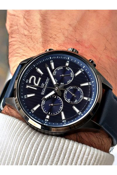 Romanson Function Leather Cord Steel Case Men's Wrist Watch 1363B