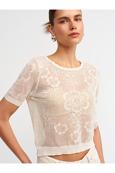 Dilvin 10543 Decolteu triplu ajurat cu detaliu nasturi pe spate Tricoturi Blu...