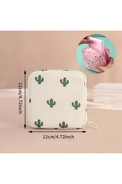 Hobi Kafe Waterproof Green Cactus Zippered Women's Pad Storage Bag- Wallet
