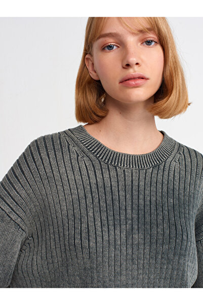 Dilvin 10456 Faded Effect Crew Neck Sweater-Grey