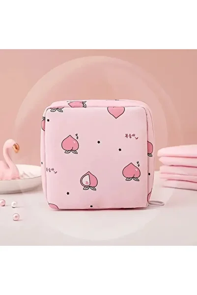 Hobi Kafe Waterproof Pink Heart Zippered Women's Pad Storage Bag- Wallet