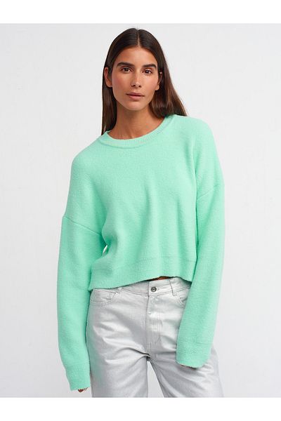 Dilvin 10276 Pulover cu gât crew-cyan
