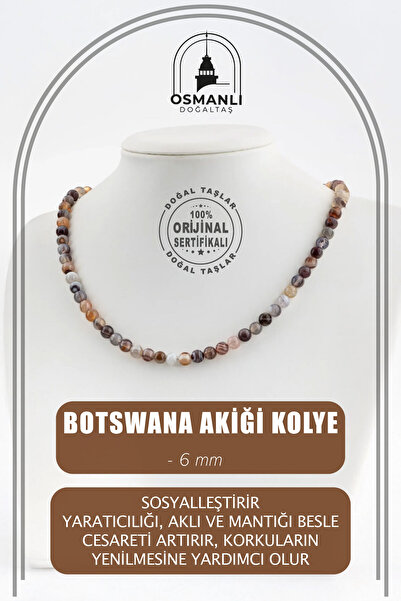 OSMANLI DOĞAL TAŞ Botswana Akiği 6 mm Dizi Doğal Taş Kolye