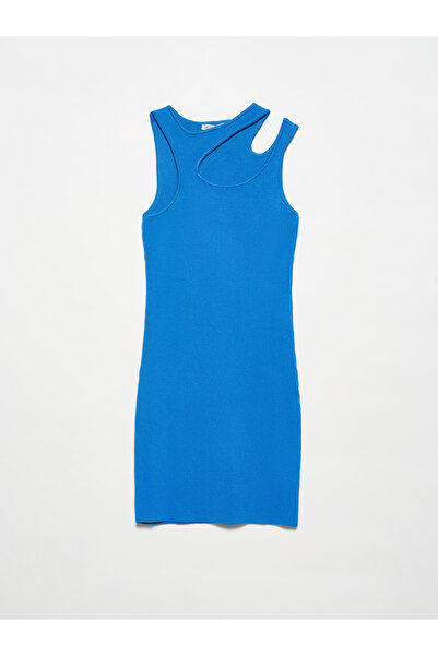 Dilvin 90142 μπλε κοβαλτίου Πολύχρωμο λαιμόκοψη και αριστερός ώμος με χαμηλή ...