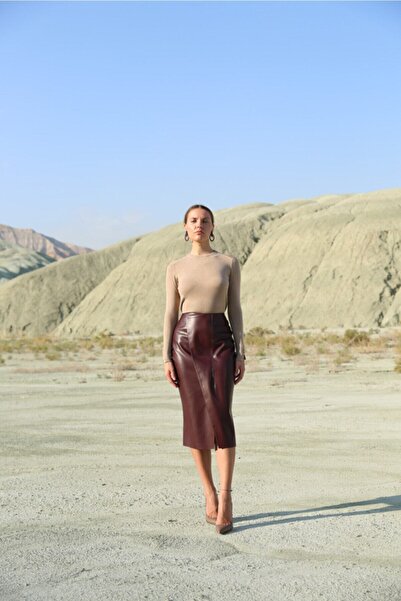 Oilemaperla Bordo Deri Kalem Etek