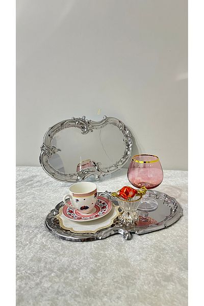 USD HOME Δίσκος παρουσίασης καφέ από χάλυβα artnova με μονό κεντημένο μοτίβο δαντέλας