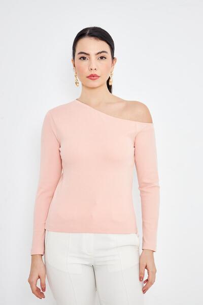 AMİDA Ροζ ασύμμετρη λαιμόκοψη με έναν ώμο ανοιχτή μακρυμάνικη γυναικεία μπλού...