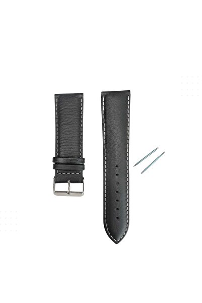 RECORDS حزام جلدي RC3001W - خياطة باللون الأسود والأبيض - 24 مم