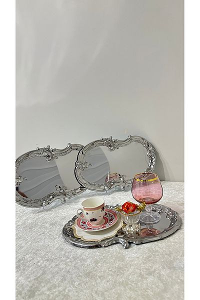 USD HOME Δίσκος σερβιρίσματος καφέ από ατσάλι artnova με κεντημένο δαντέλα 2 τεμαχίων