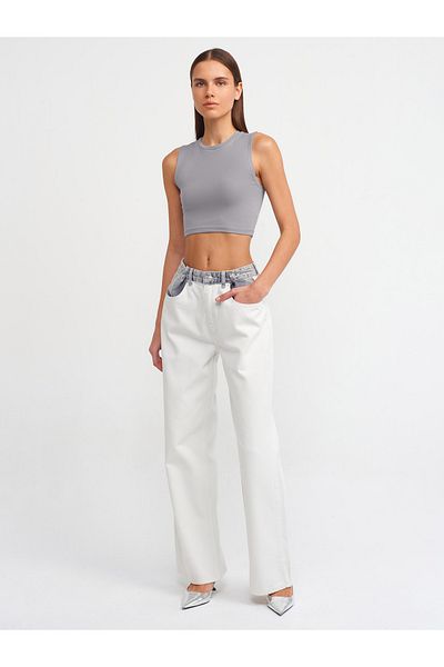 Dilvin 71442 Denim Garnished Cotton Trousers-Grey