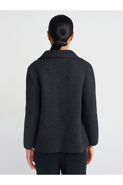 Dilvin 60921 Polo Neck Buttoned Pocket Knitwear Cardigan-Anthracite