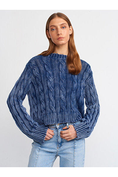 Dilvin 10458 Pulover împletit din păr cu efect pale-indigo