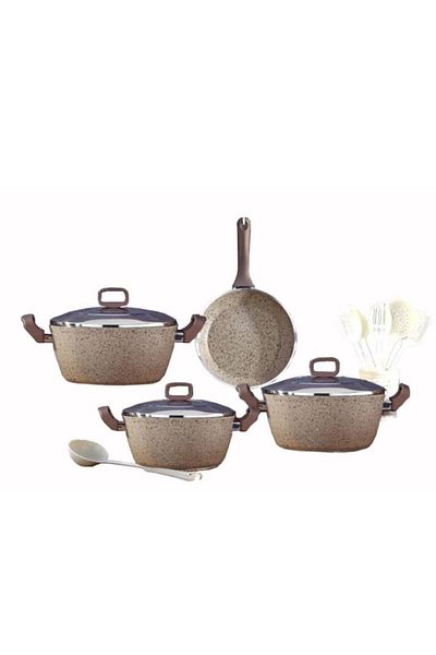 drobina Turkish granite cookware set consisting of 14 pieces brown steel
