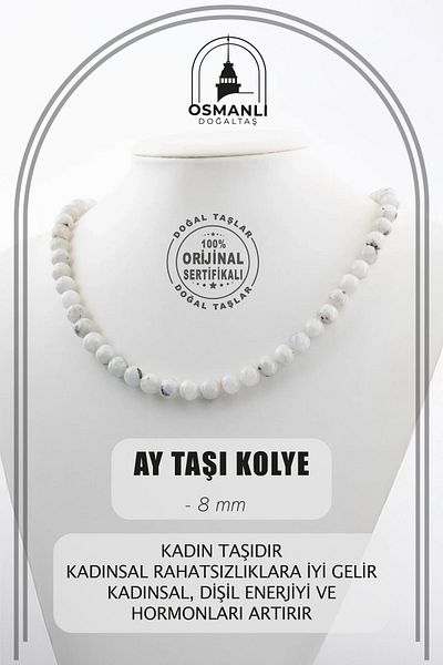 OSMANLI DOĞAL TAŞ Moon Stone 8 Mm String Natural Stone Necklace