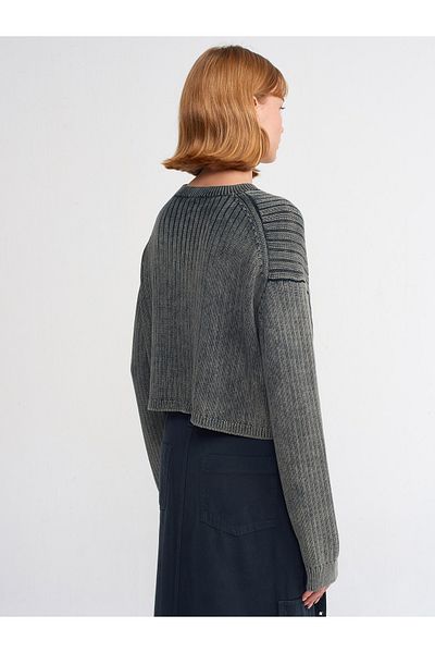 Dilvin 10456 Faded Effect Crew Neck Sweater-Grey