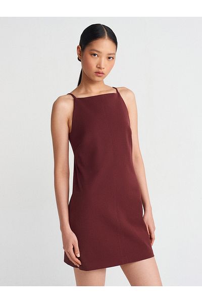 Dilvin 90901 Burgundy Straps Short Dress