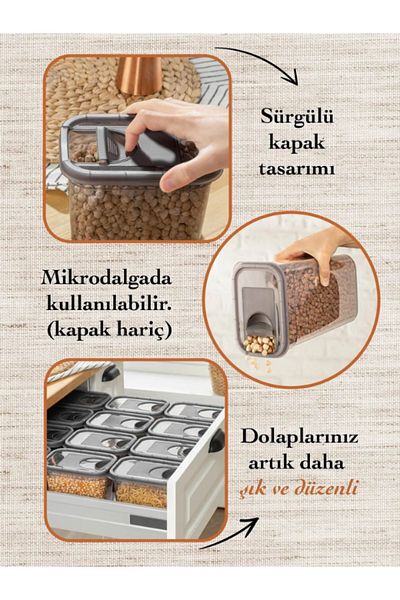 Violet Set of 3 Sliding Lid Storage Containers - Anthracite Color (3200 Ml, 2000 Ml, 1300 ml)