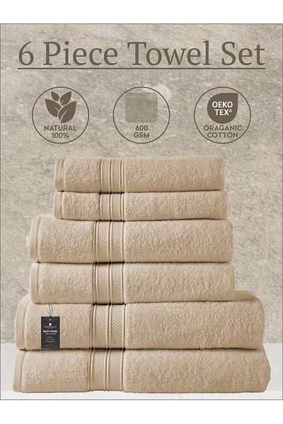 Donetella 6-Pcs Towel Set -2 Pcs Bath Sheet, 2 Pcs Bath Towel, 2 Pcs Hand Towel 600 GSM 100% Combed Cotton
