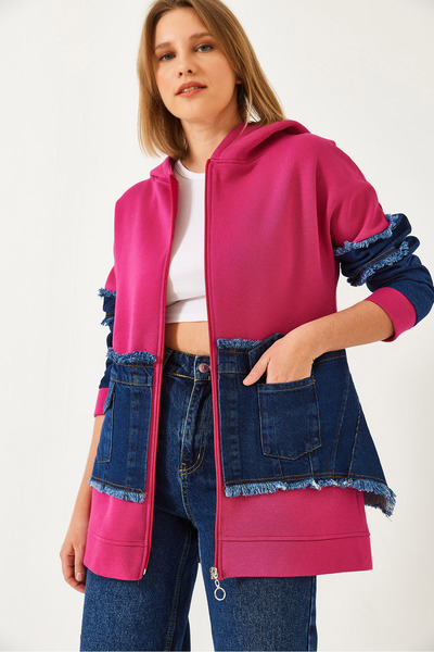 Bianco Lucci Ženski traper kardigan sa džepovima i detaljima od tri niti 6035...