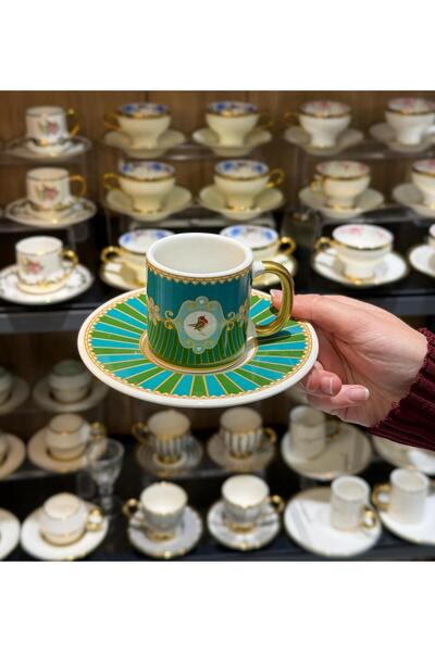 Onedekor 6'lı Royal Green Bird Soha Kahve Fincanı