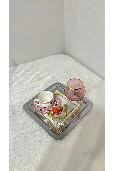 USD HOME 3 lü çelik kare kahve sunum servis tepsisi lüx sunum  22 cm