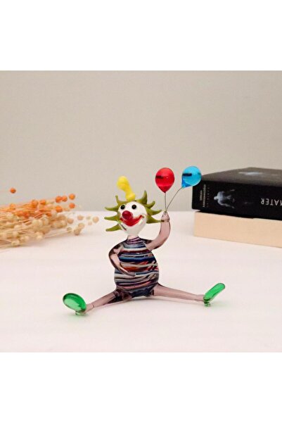 veraART El Yapımı Murano Cam Balon Tutan Mor Pantolon Palyaço Biblo