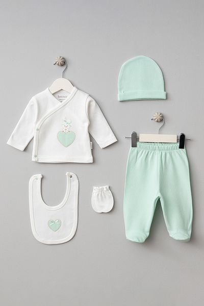Bebitof Heart Rabbit Patterned 5 Piece Hospital Discharge Set