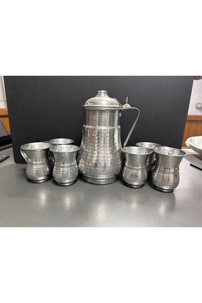 ÖZYETİŞEN METAL Home Alüminyum 7 Parça Dövme Desenli Sürahi Bardak Takımı Seti